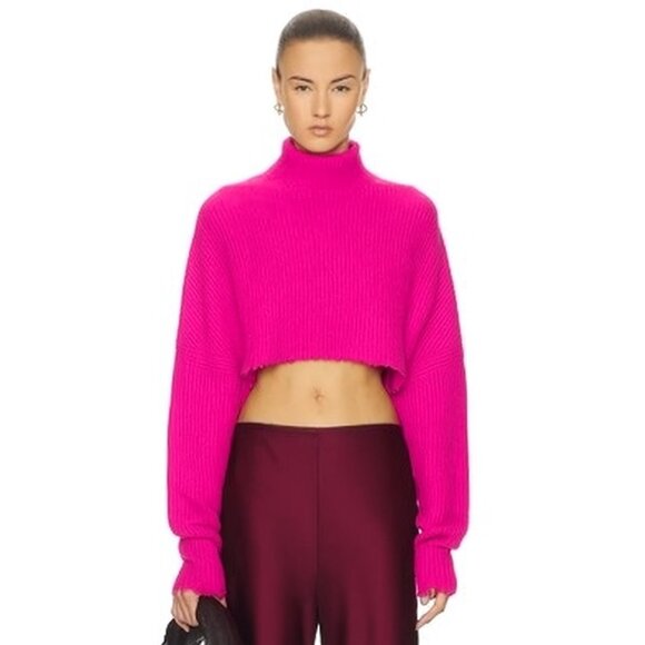 LAPOINTE hot pink cropped cashmere silk sweater size M - Picture 1 of 7